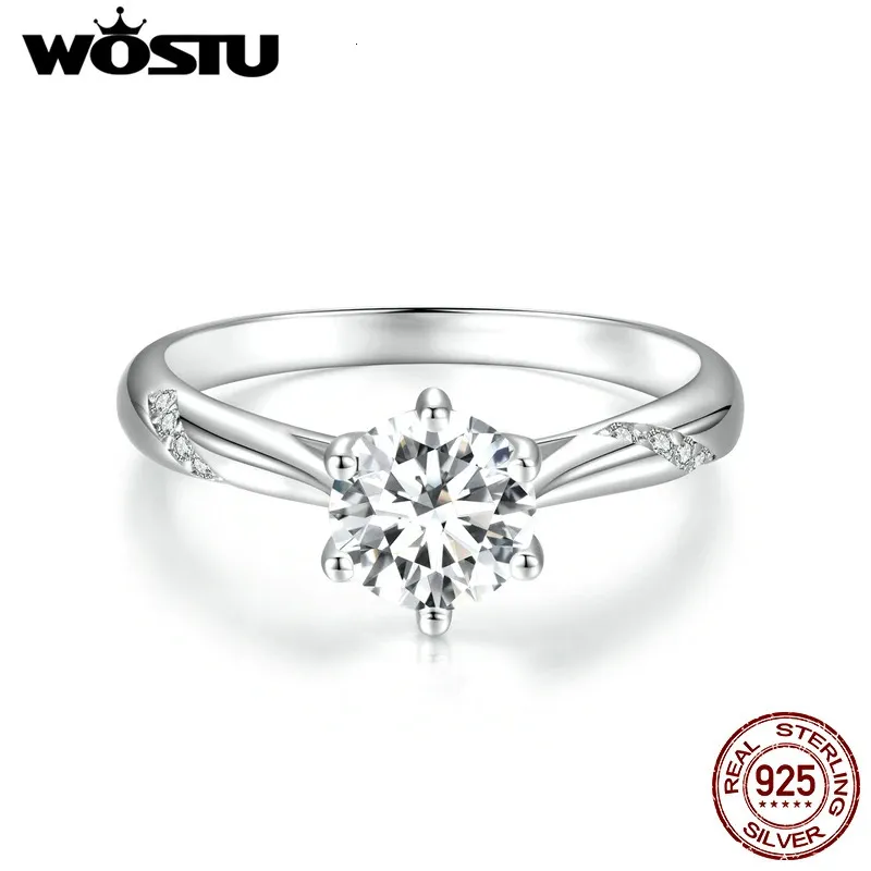 Wostu D Color VVS1 EX Wedding Ring 1Ct Round Diamond Cut Solitaire 925 Sterling Silver Promise Rings gåva för kvinnor 240402