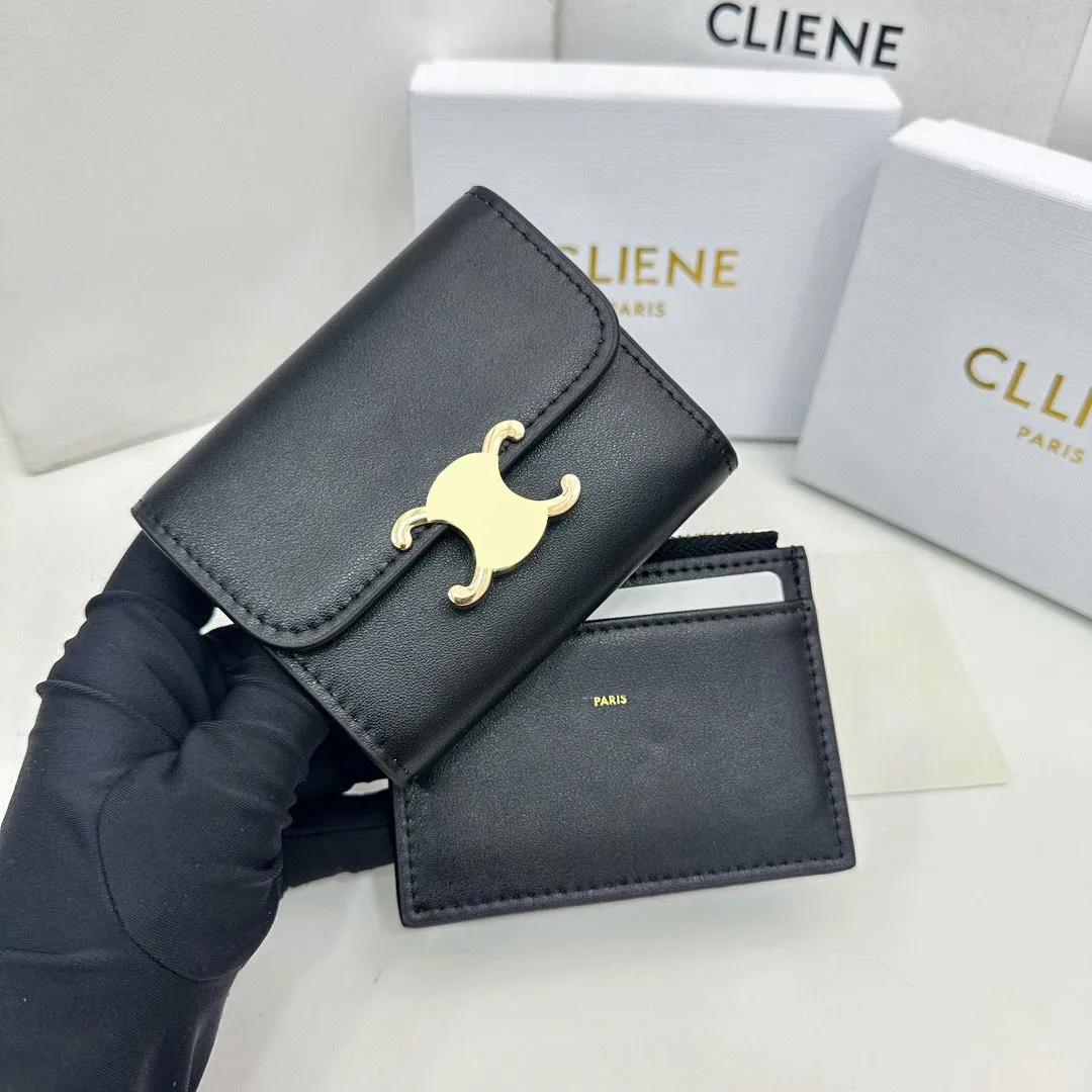 希少✨Celine Studs Bifold Wallet Leather CELINE Blue Denim & Brown Leather w/Gold Studs Bifold Wallet