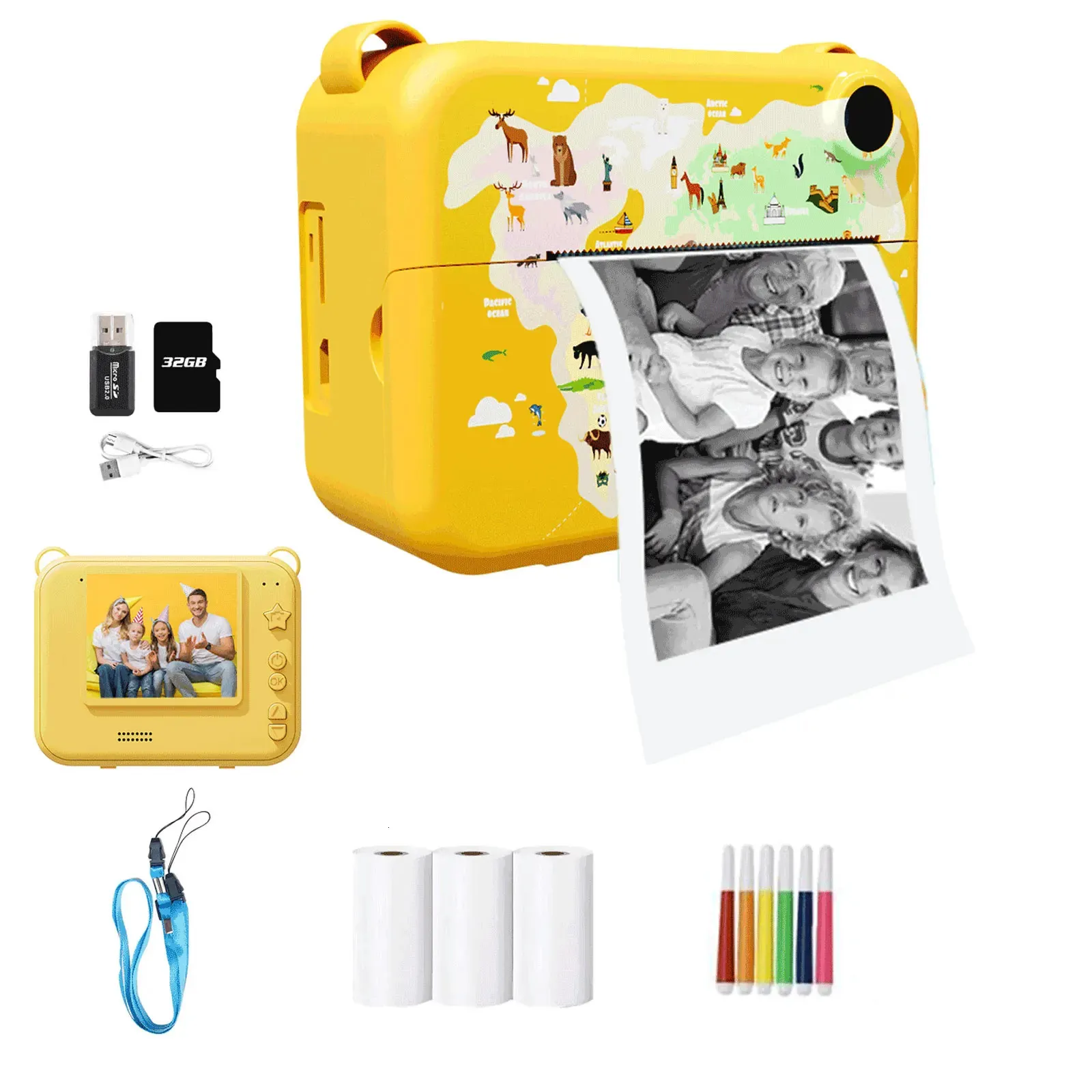 Digital Children Camera Pography Instant Print Po Kids Video Recorder Mini Thermal Printer Education Birthday Present 240319