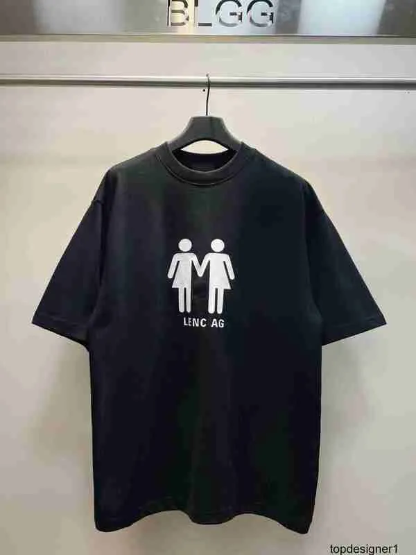 Designer Hoge versie Paris B familie dubbel portret nationale vlag bedrukt T-shirt met korte mouwen op maat geweven en geverfde 320g stof voor zowel mannen als vrouwen L7NY