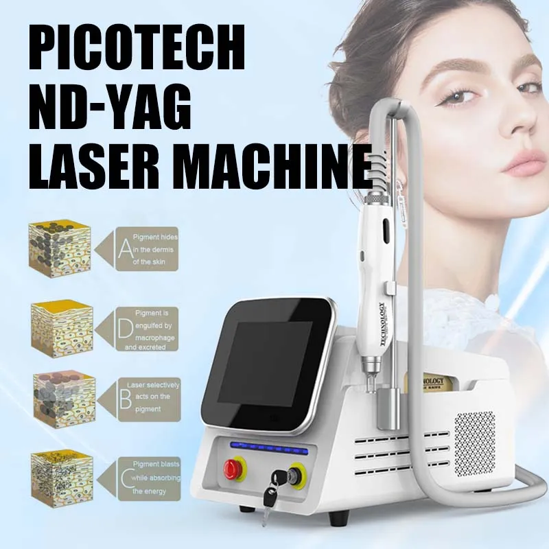 Macchina laser portatile frazionaria Nd Yag Laser Pico Peeling al carbonio Pico Secondo Rimozione del tatuaggio laser Macchina di bellezza laser a picosecondi commutata Q