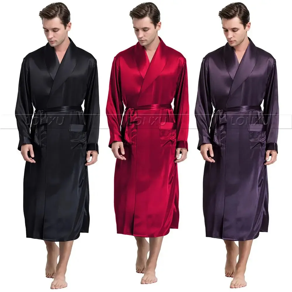 Mens Silk Satin Robes Bathrobe Nightgown Sleepwear Pyjamas Pyjamas S ~ 3xl Plus__fit All Seasons 240326