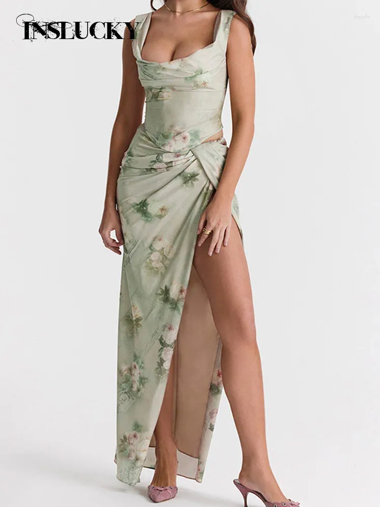 ワークドレスは、女性向けの不ラッキー - ビンテージフローラルプリント衣装2ピースセットコルセットチューブフォールド