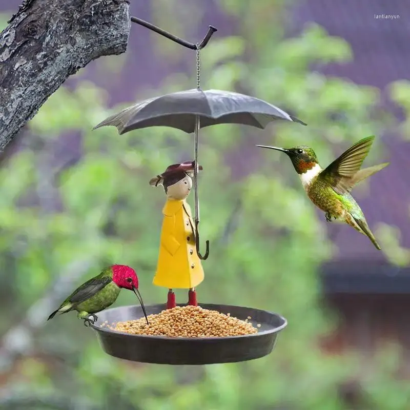 Autres fournitures d'oiseaux mignon mangeoire suspendue fille créative avec plateau de parapluie décoration de jardin en plein air oiseaux alimentation