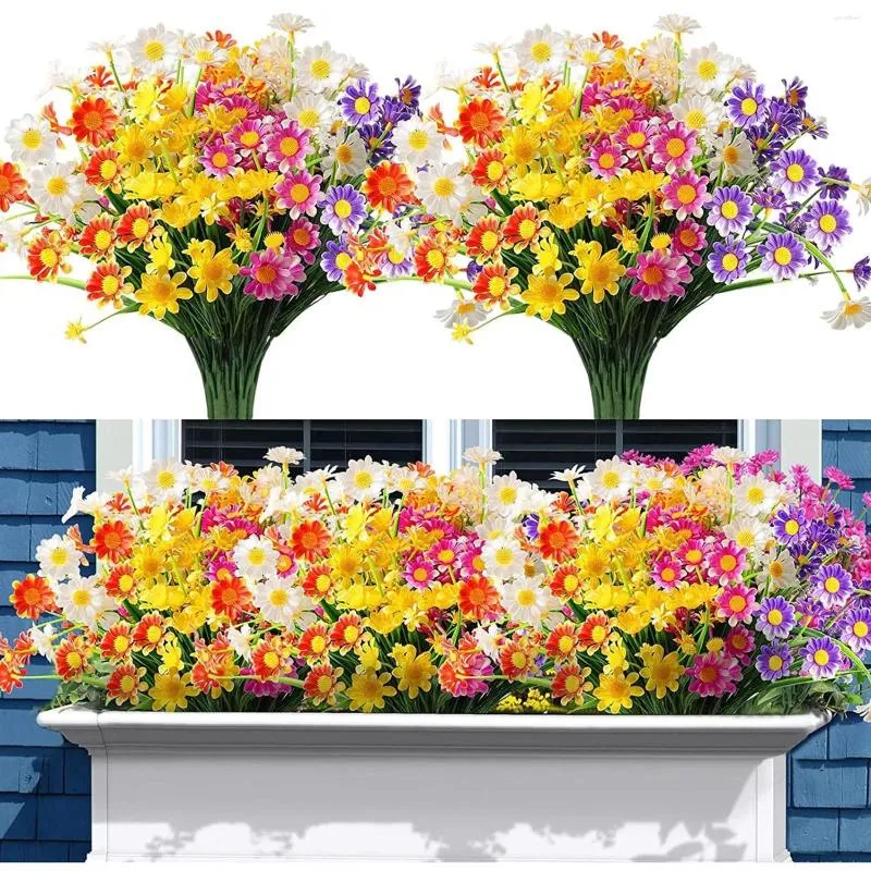 Fleurs décoratives 12 pièces, marguerites artificielles, plantes en plastique qui ne se décolorent pas, qui décorent les fenêtres de votre maison avec l'extérieur