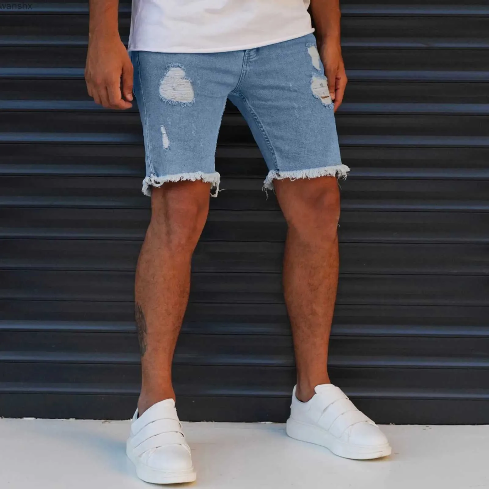 Mäns jeans herrar Casual Shorts Pocket Sports Spring and Summer Fitness Denim Shorts Mens Jeansl2404