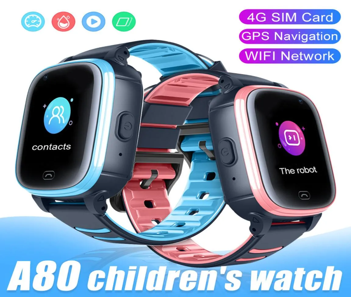 A80 crianças relógio inteligente gps wifi sos chamada de vídeo ip67 câmera à prova dip67 água 4g sim crianças smartwatch bebê seguro tracker3264334