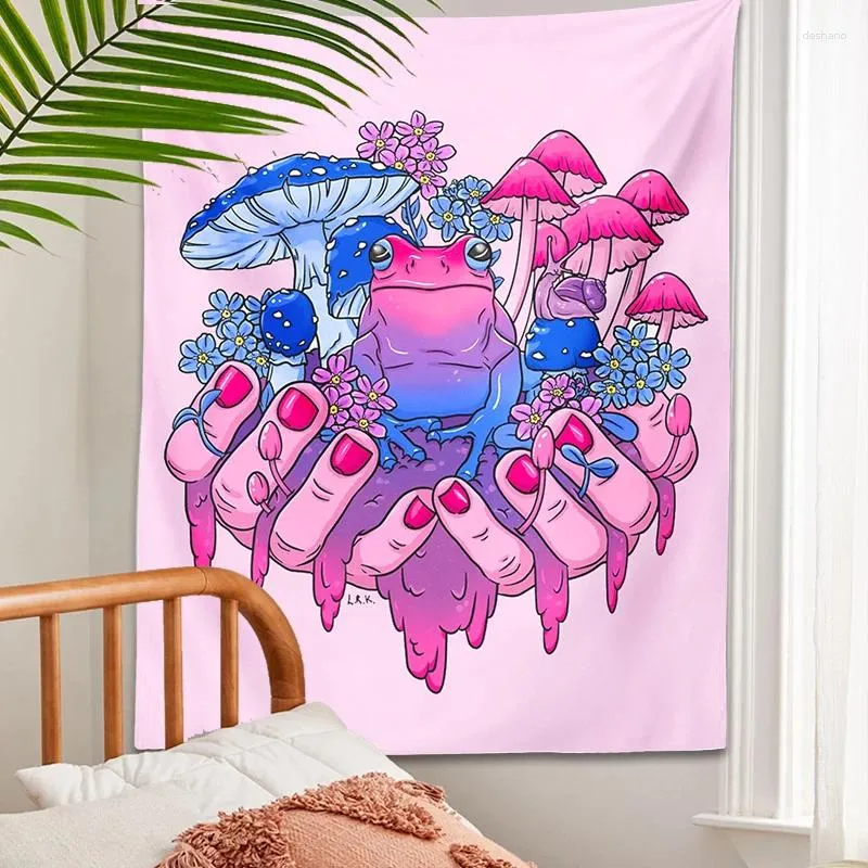Гобелены с лягушкой и грибами, гобелен с мандалой, украшение для спальни, настенные художественные наклейки, ткань Tapiz