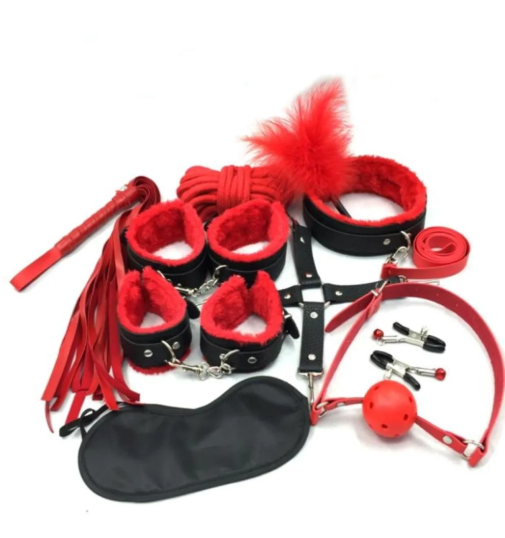 10PCSLOT New Leather bdsm bondage Set Restraints Adult Games Sex Toys for Couples Woman Slave Game SM Sexy Erotic Toys Handcuff9195803