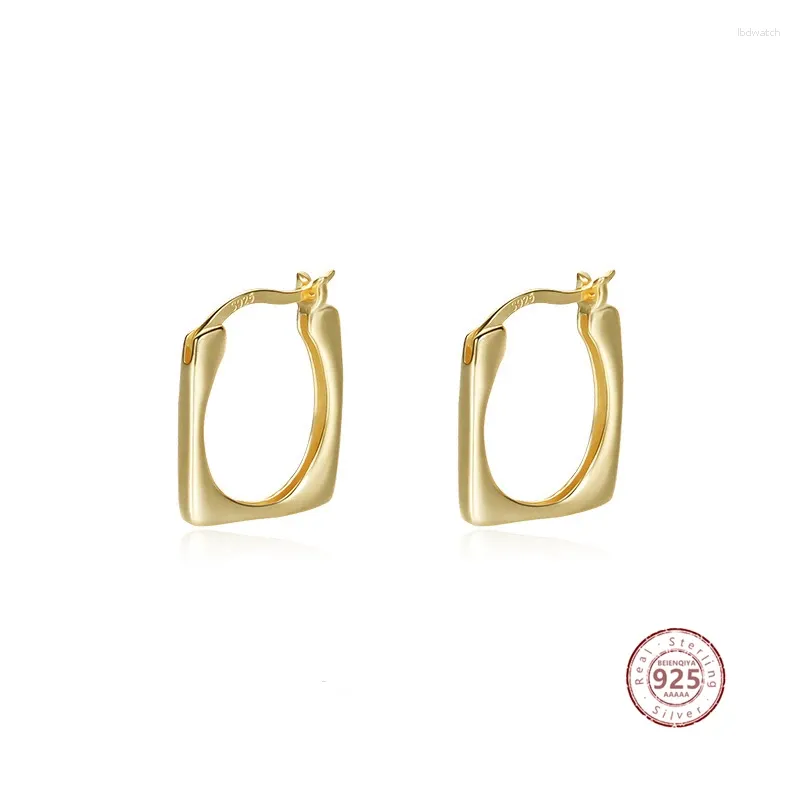 Boucles d'oreilles créoles minimalistes géométriques carrées pour femmes, mode légère, luxe, lisse, argent Sterling 925, accessoires de bijoux Vintage