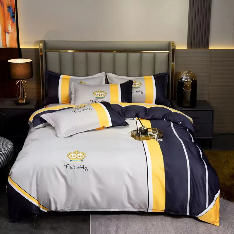 Queen size sängkläder set 4st designer tryckt täcke omslag kudde europeisk stil täcke omslag