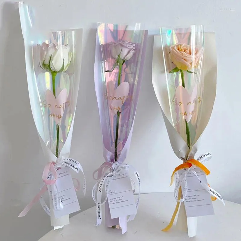 Gift Wrap 10pcs Single Rose Sleeves Flower Wrapping Bag Bouquet Packaging Bags Clear Cellophane Floral Valentine's Day Party Supplies