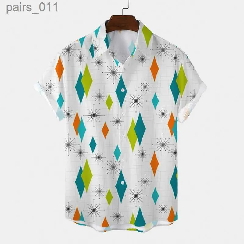 Camisas casuais masculinas camisa havaiana masculino verão 3d padrão geométrico impresso com mangas curtas de férias de férias de férias top