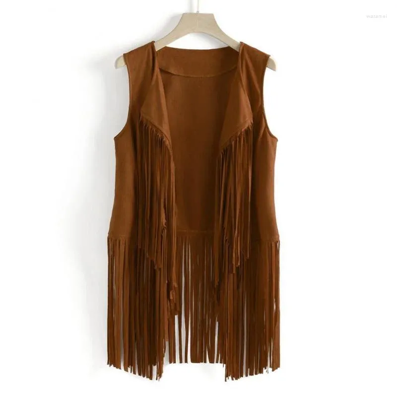 Kvinnors västar Woen's fransade västjacka Fashion Fall Winter Suede Ethnic Sleeveless Cardigan Vintage Faux Tassel Coat Coffee Coffee