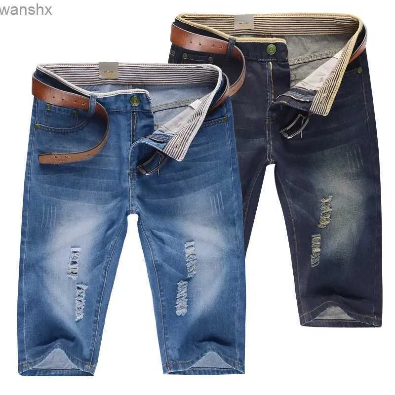 Męskie szorty 28-40 Nowe letnie męskie spersonalizowane praniale dżinsowe Perforowane spodnie Duże zwykłe środkowe spodnie2404