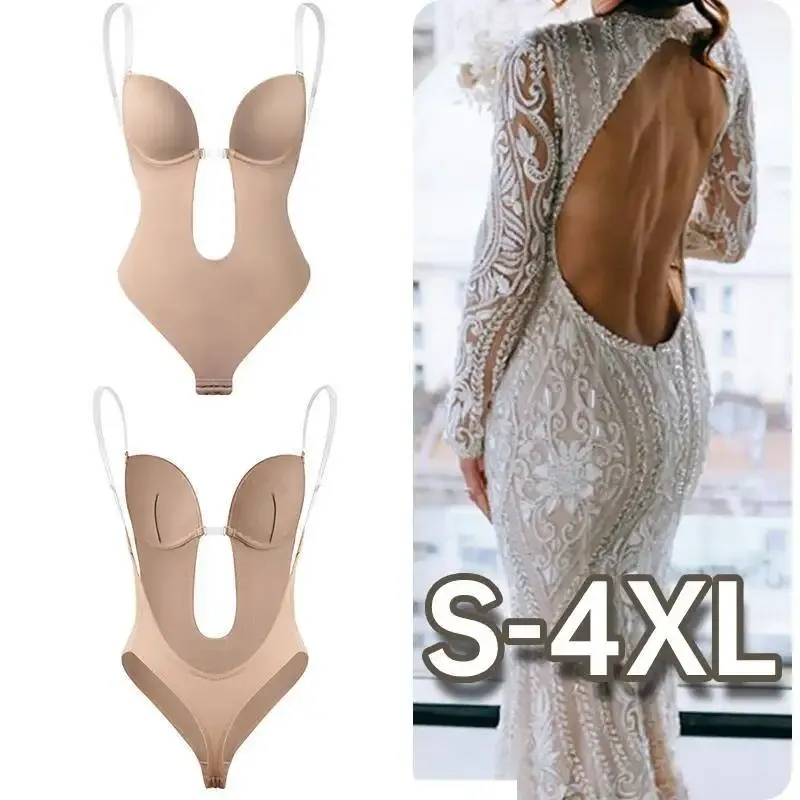 Sutiãs Invisíveis Shaper Sutiã Sexy Bodysuit Corset Backless Profundo VNeck U Mergulho Thong Cintura Trainer Clear Strap Acolchoado Push Up Shapewear