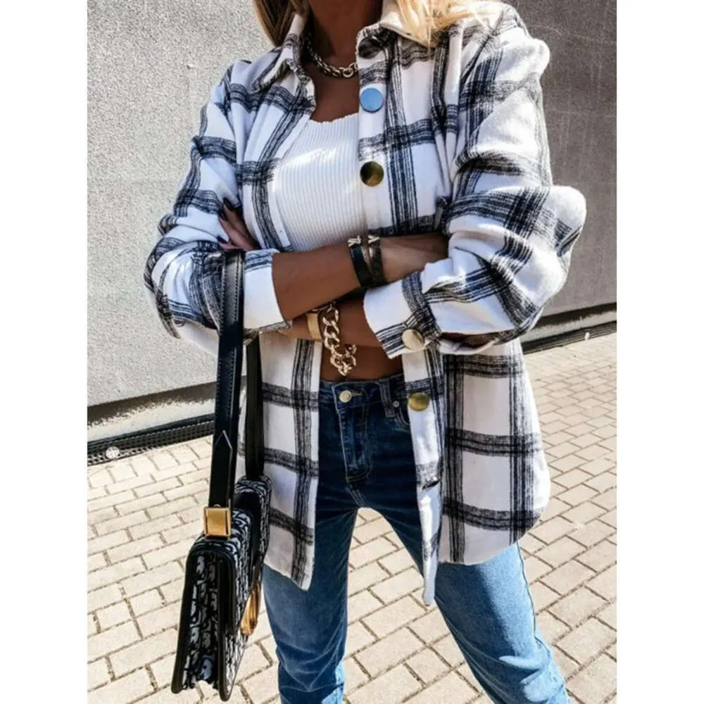 Plaid femmes chemise Blouse automne décontracté poche ample à manches longues épais BF surdimensionné femme veste manteau hauts vêtements d'extérieur tenues Blusa