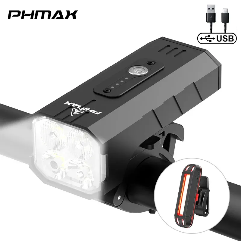 Accessori Phmax Bicycle Lights Front 1200 Lumens Biciclette USB Flashlights Alluminio Mountain Bike Lights