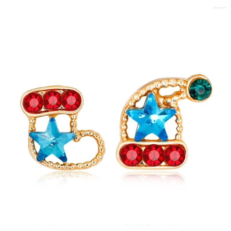 Boucles d'oreilles mode bleu rouge bottes de noël Clown strass mignon petite boucle d'oreille pour les femmes