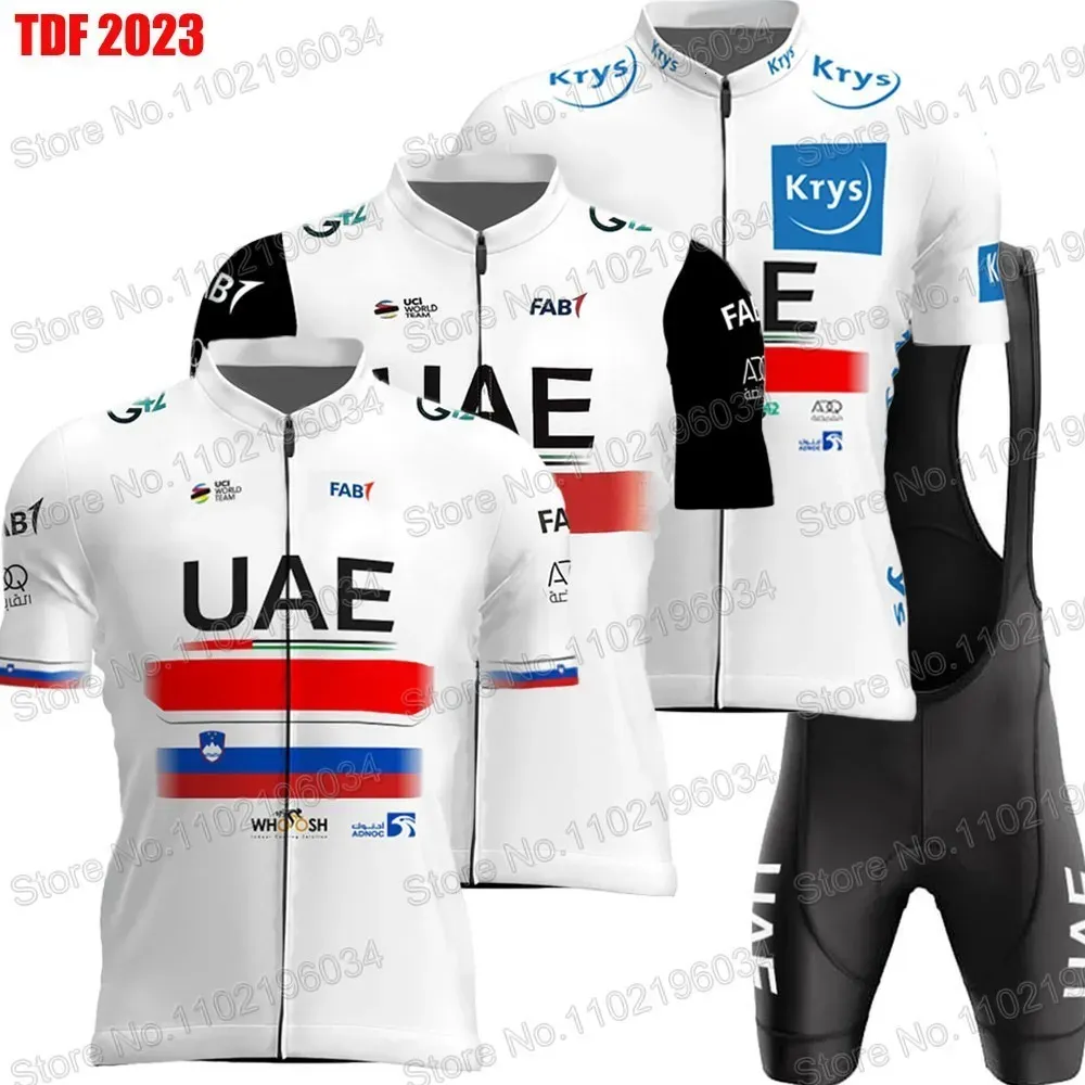 Sets Wielertruisets TDF VAE Teamset Korte mouw Tadej Pogacar Kleding Racefiets Shirts Pak Shorts MTB Maillot Culotte 230712