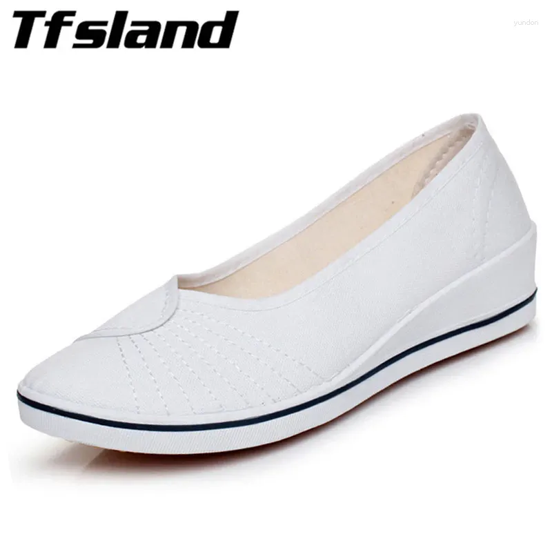 Buty do chodzenia kobiety wygodne oddychające białe płótno miękkie dolne kliny obcasy imprezowe imprezowe trampki zapatos mujer