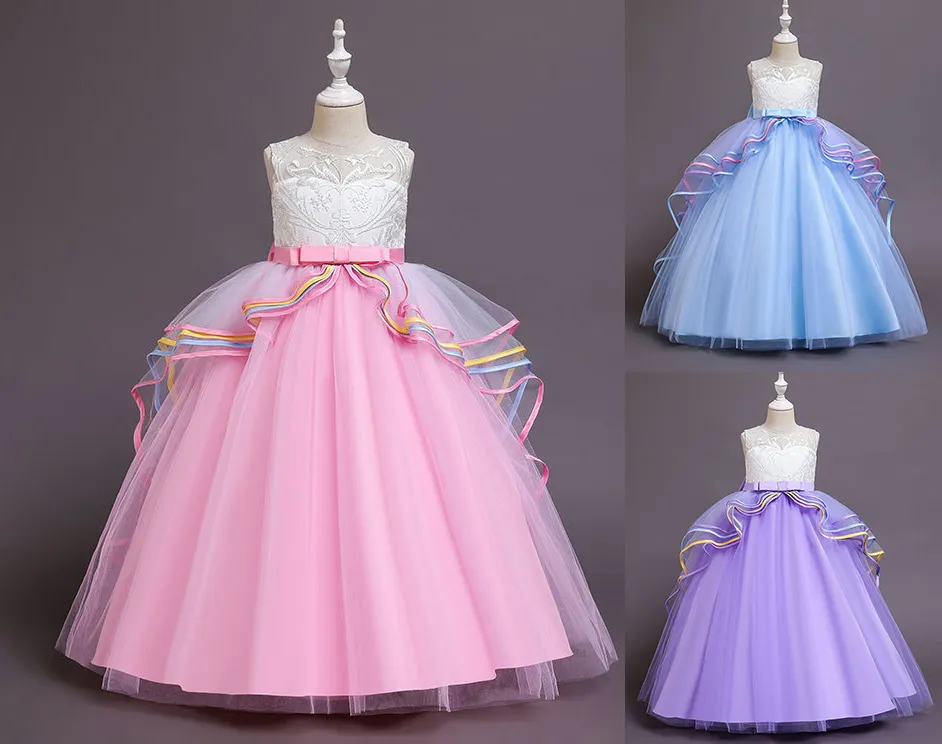 Pretty Blue Pink Purple Jewel Girl's Birthday/Party Dresses Girl's Pageant Dresses Flower Girl Dresses Girls vardagliga kjolar Kids 'Wear SZ 2-10 D402161