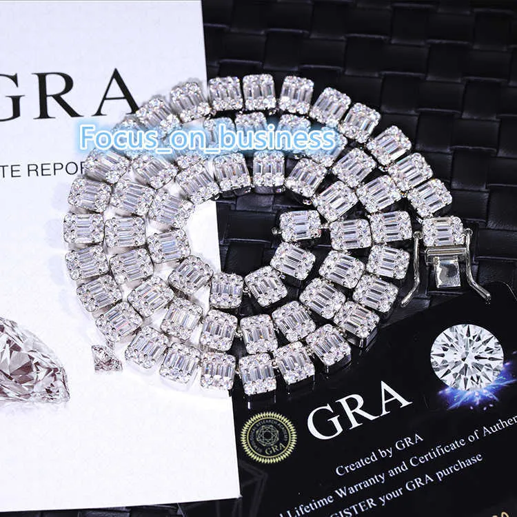 Design de mode en argent massif 9mm de large GRA Baguettes Moissanite diamant glacé collier chaîne à maillons cubains pour la vie du rappeur hiphop
