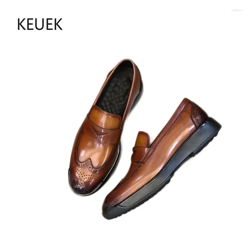 Casual Shoes Design Brogue Loafers Genuine Leather High-End Thick Sole Dress Male Moccasins Oxfords Derby Flats 5A