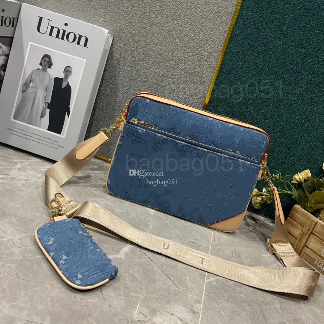 Crossbody Designer Bag Luxury Trio Messenger BAGM69443 TRIO DENIM MESIENGER TAG Eclipse Reverse Canvas 2-delige Set 3-delige lederen schoudertas met portemonnee koppeling