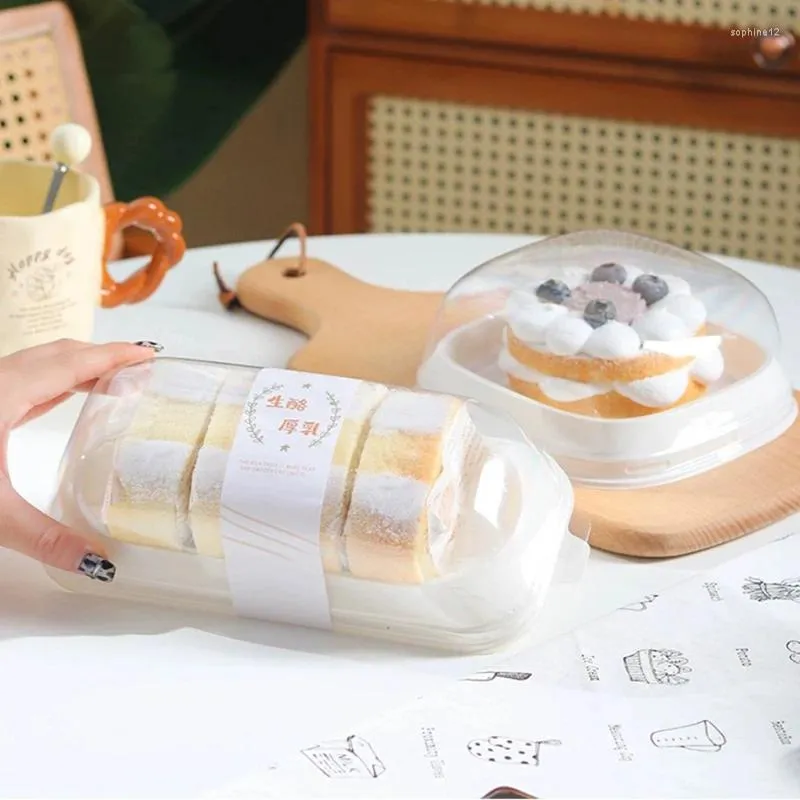 Present Wrap 50st/Lot White Transparent Cake Box med lock Packaging Pancake Fruit Swiss Roll för födelsedagsbröllop julfest