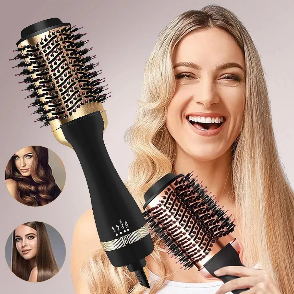 3 i 1 Justerbar varmluftskam Profissional Våt och torr hårtork Elektrisk rak Curly Hair Styling Tool Sloothing Brush