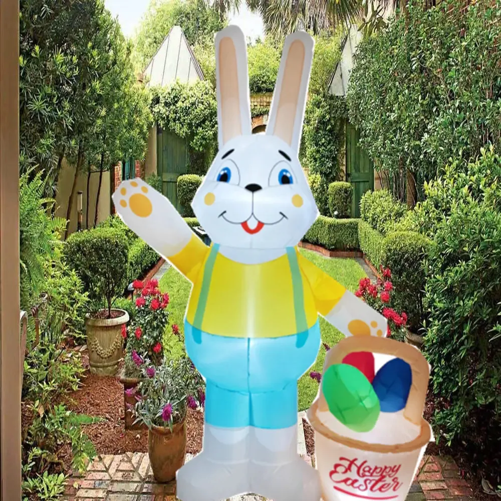 2.1M Easter Inflatable Cute Rabbit Carrot LED Glowing Air Model Happy Easter Outdoor Garden Decor DIY Ornament Party Lawn Decor 240322