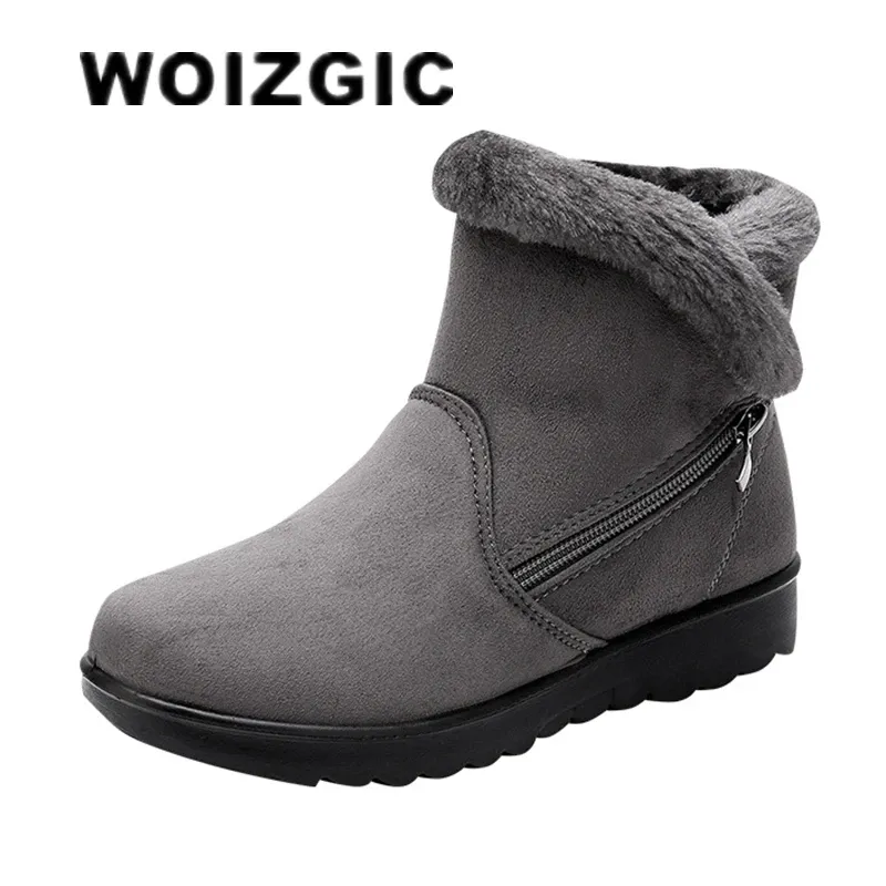 Boots WOIZGIC Women Female Ladies Old Mother Snow Shoes Boots Platform Woollen Cloth Zipper Winter Plush Warm round toe