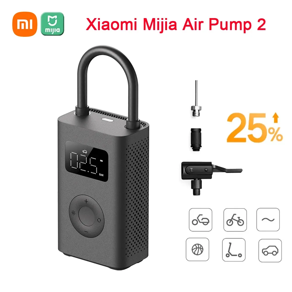 Controle original Xiaomi Mijia Bomba de ar 2 portátil elétrico Tesouro inflável compressor de ar bomba de pneu para moto futebol de carro