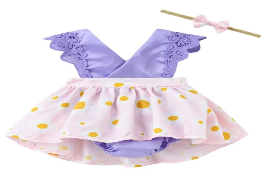 Girl039s robes robe violette pour filles enfants enfant en bas âge princesse bandeaux dentelle florale tournesols barboteuse bébé 8 10Girl039s2930359