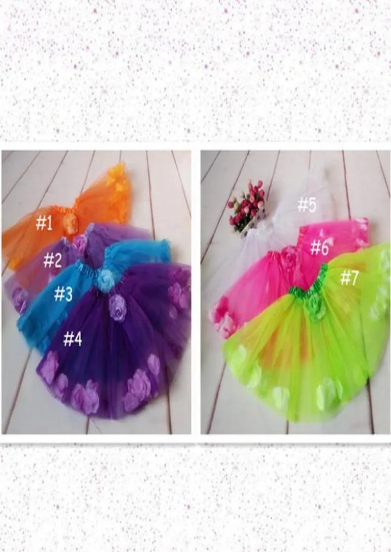 Barn 2Layer Tulle Petal Tutu kjol Girls Princess Bow Floral Tutu kjol för flickor Halloween Orange Tutu3252831