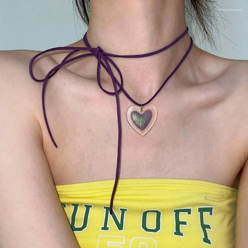 Naszyjniki wiszące moda urocze kwiat serce Choker Kobiety skórzane lina oświadczenie naszyjnik biżuteria Prezenty