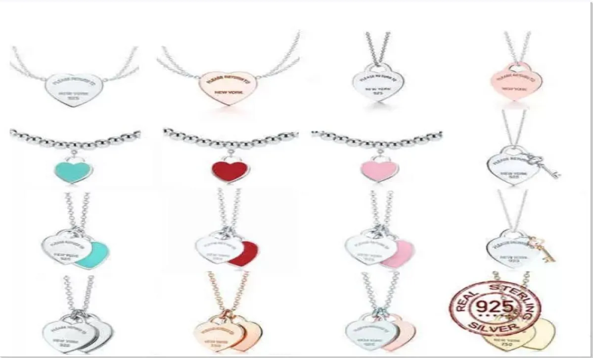 NEW 100 925 Sterling Silver Necklace Pendant Heart Bead Chain Rose Gold And Gold Luxurious For Women Fashion Jewelry Original Gif2173800
