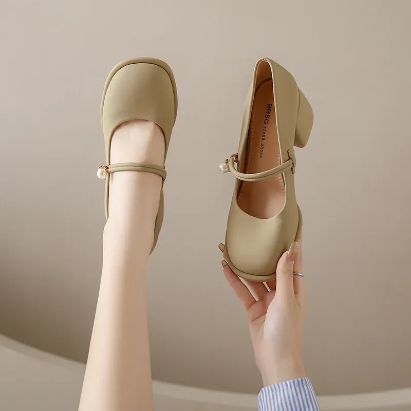 Насосы женские туфли в продаже 2023 закрытые пальцы новой женской высокие каблуки на открытом воздухе элегантные высокие каблуки квадратные каблуки круглый