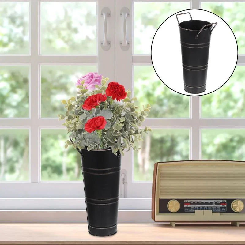 Wazony Tin Flower Pot Wystrój francuskiego wiejskiego wystroju retro prezent żelaza kwiatowy dom wiejski vintage kwiatowy wazon metalowy wiadro