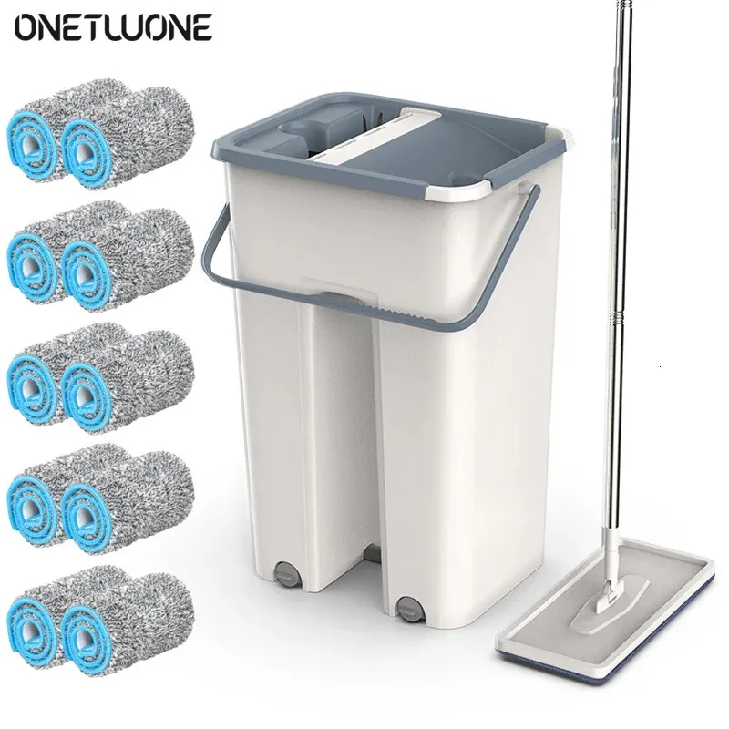 Vloermopset Automatische spinmop Vervangbare dweildoek Handvrije wasmop Flat Squeeze Magic Huishoudelijk keukenreinigingsgereedschap 240328