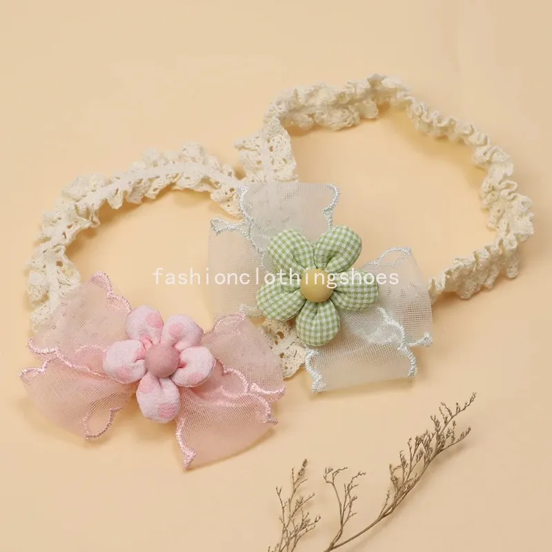 Bébé filles mignon arc fleur dentelle bandeau princesse maille mousseline de soie florale élastique nœud papillon bandeau enfant printemps fleur été bandeau