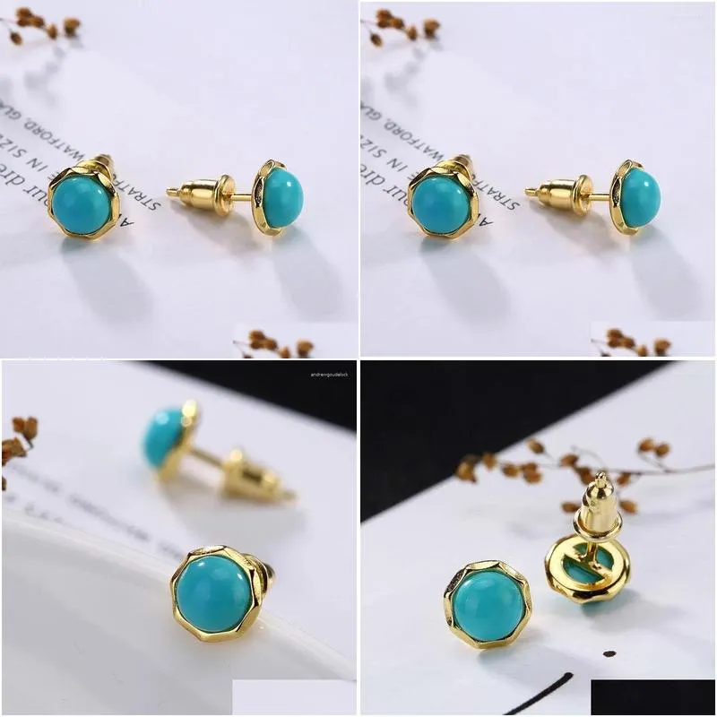 Stud Oorbellen Vintage 24K Vergulde Imitatie Turquoise Vrouwelijke Drop Delivery Sieraden Dhxdv