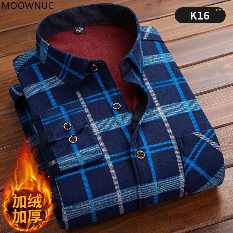 Camisas casuales para hombres Otoño / Invierno Fasion Lon Manga Plaid Sirt Fleece y Tick Warm I Calidad Lare Tamaño