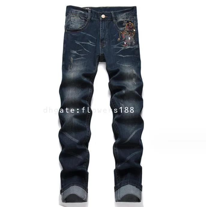 Heren jeans 2024 kattenbaard achterzak geborduurde jeans los rechte rek heren jeans trendy denim jeans maat 44 denim jeans gestapelde denim jeans vrouwen