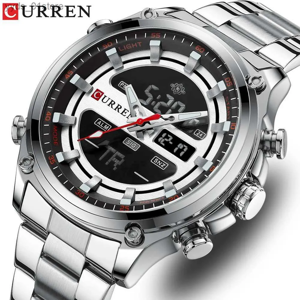 Wristwatches CURREN NEW Fashion Digital Quartz es Men LED Display Stainless Steel Wristes Chronogrh Alarm Male Clock L240402