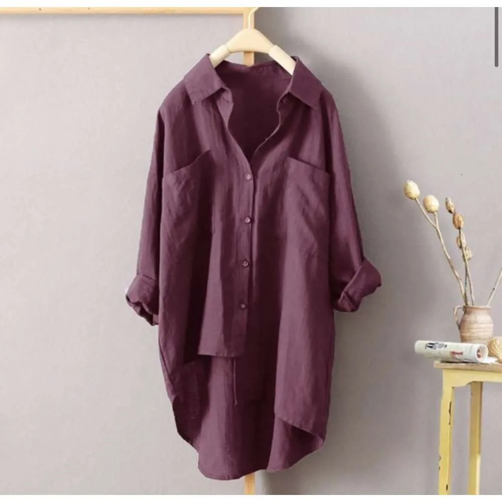 Cor nova camisa feminina casual sólida outono algodão e linho cardigan bolso duplo manga longa topo 7 cores 8 tamanhos2fzv