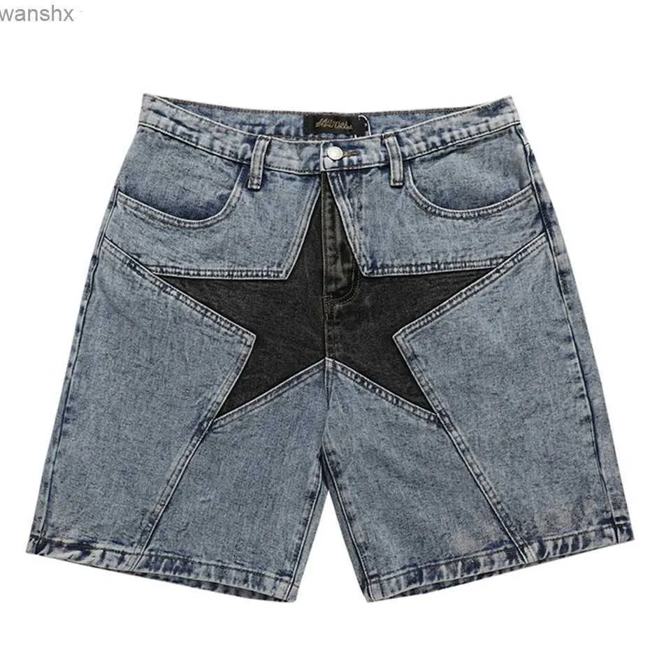 Shorts masculinos roupas de rua harajuku shorts jeans 2023 novos homens remendo trabalho excessivo hip-hop azul jeans verão casual solto shortsl2404