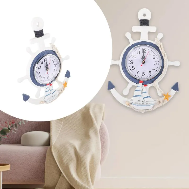 Wall Clocks Anchor Clock Mediterranean Style Beach Theme Nautical Ship Wheel Hanging Decor For Office Kitchen Bedroom Living Towel