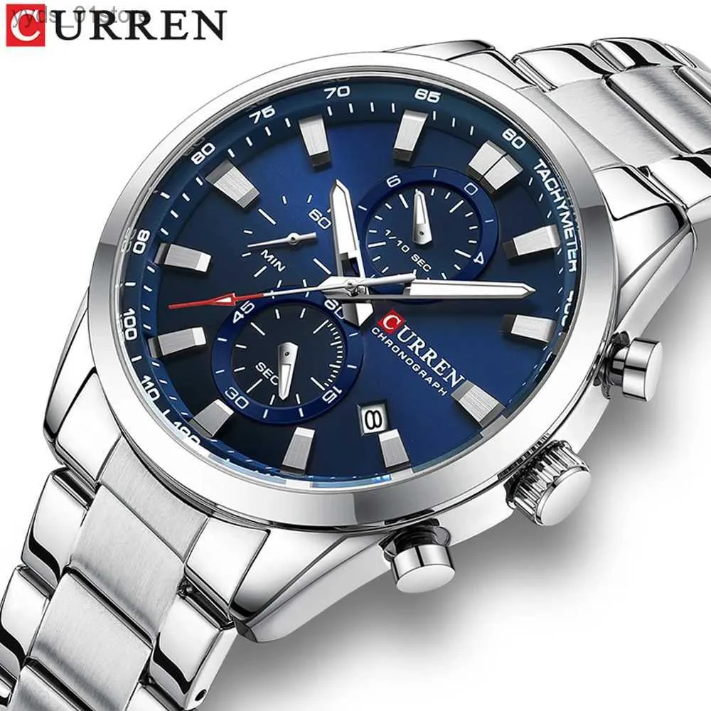 Relógios de pulso Curren marca de moda es para homens multifuncionais pulso de quartzo com sub-dials relógio de aço inoxidável diâmetro 44mm L240402